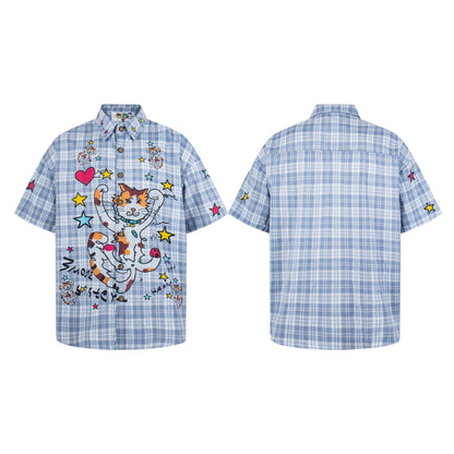 Funny cat graffiti short sleeved shirt