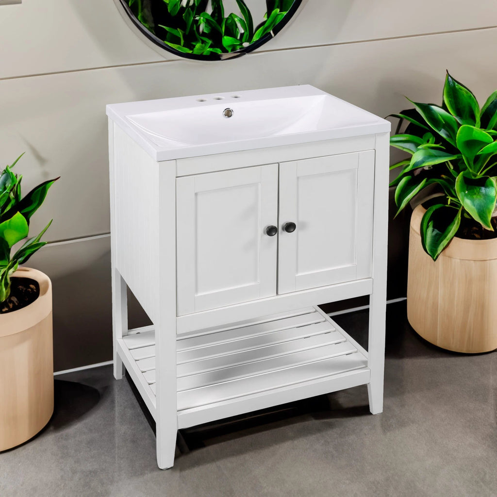 24" White Modern Sleek Bathroom Vanity Elegant Ceramic Sink by eprolo