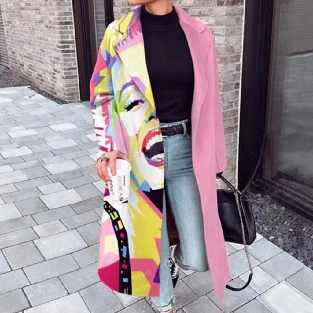 Manteau à carreaux à manches longues pour femmes, assorti de couleurs