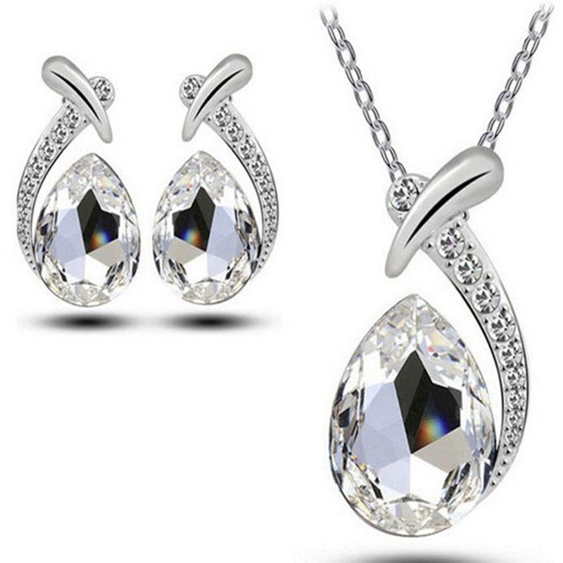 Juego de pendientes de cadena de clavícula estilo coreano con collar de cristal en forma de gota de agua