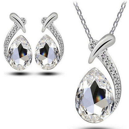 Ensemble collier et boucles d'oreilles style coréen goutte d'eau avec chaîne pour clavicule