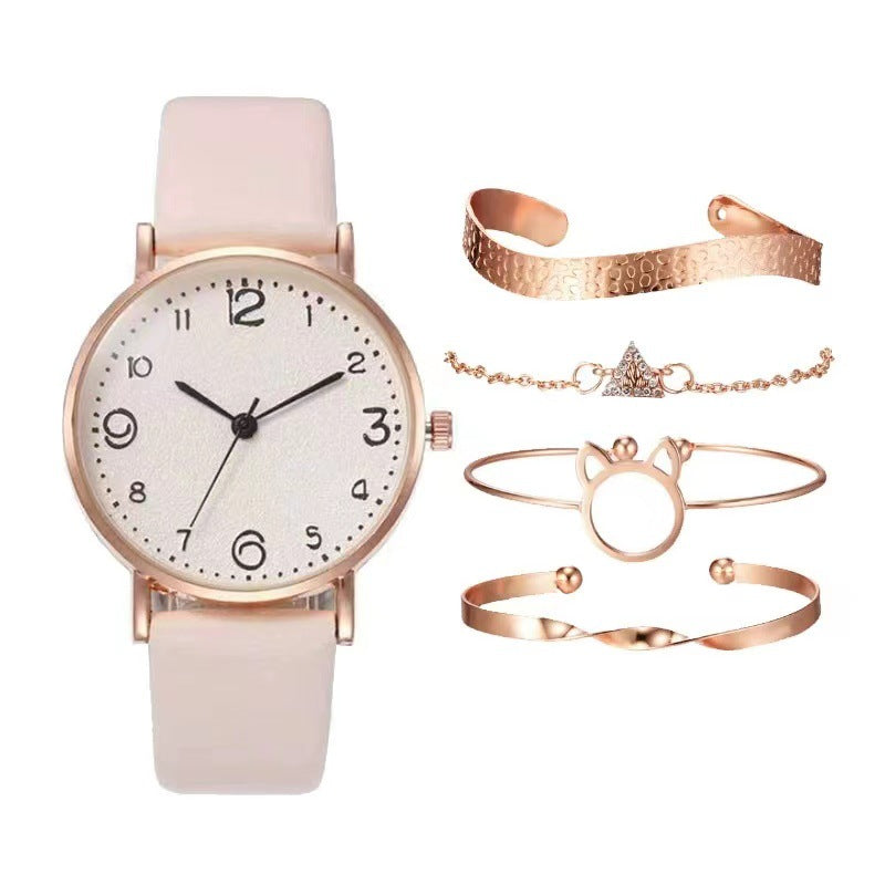 Reloj de cuarzo con correa de cuero y números de moda casual para mujer