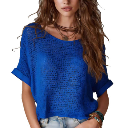Pull en maille unie à manches courtes pour femme