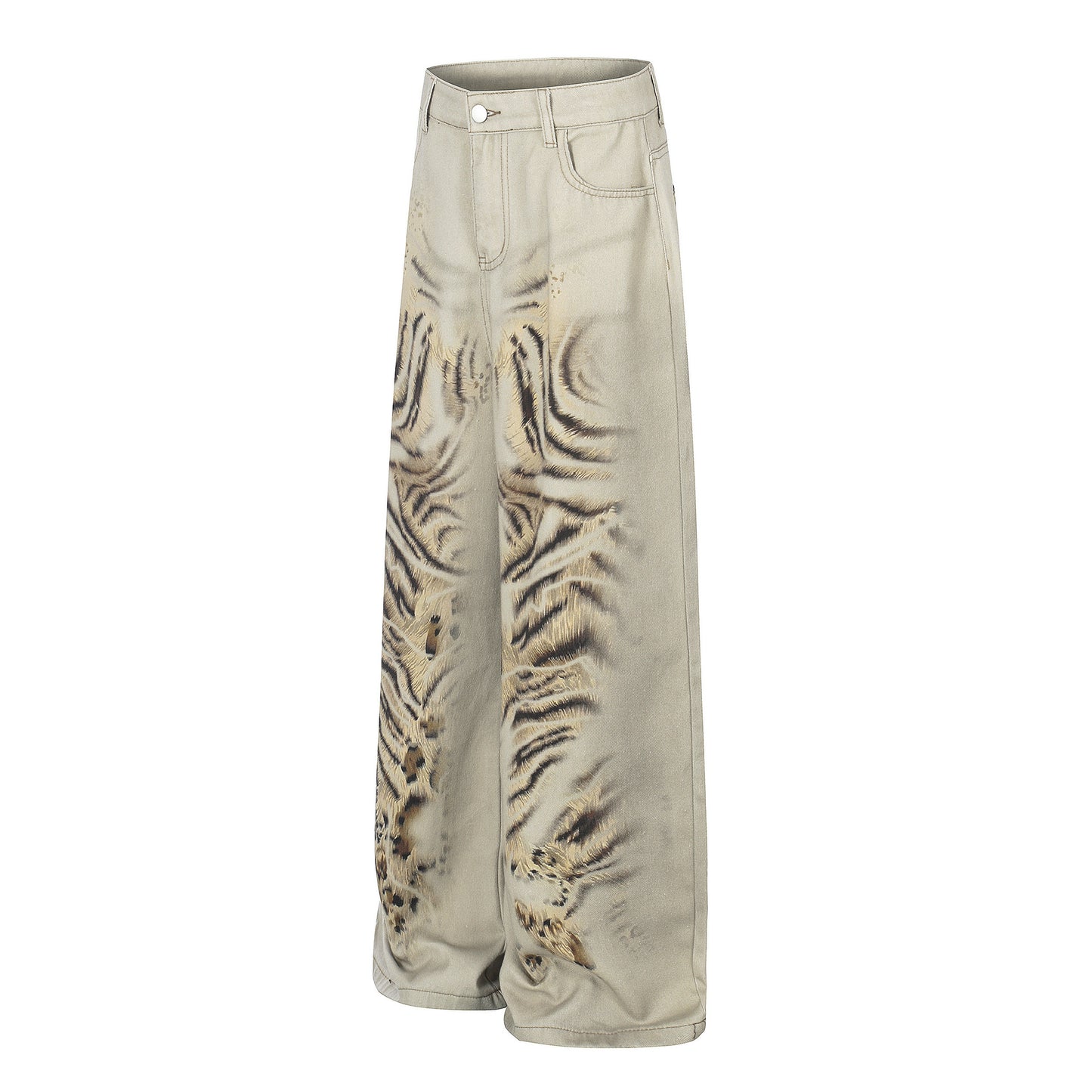 Pantalones Vaqueros Estampados Desgastados Unisex Holgados de Pierna Ancha de Estilo Urbano Moderno de Pierna Recta Hasta el Suelo