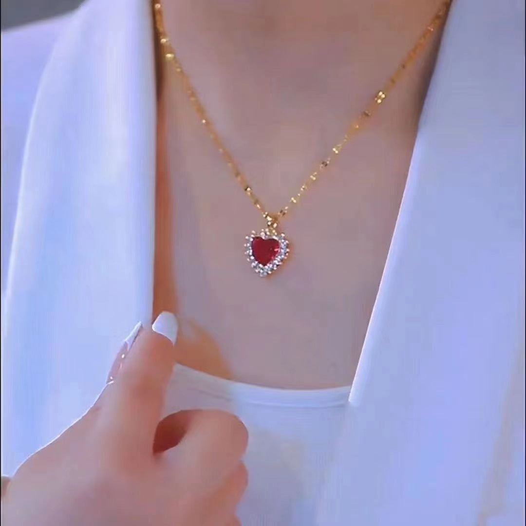 Collier Cœur Rubis Pendentif Micro-incrusté Tendance