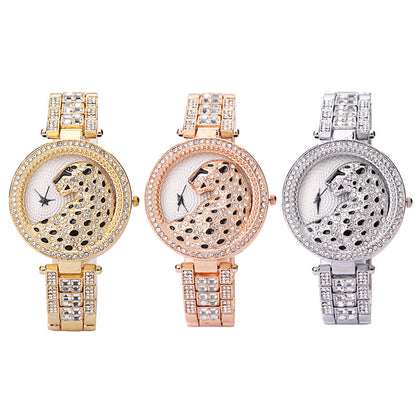 Montre tridimensionnelle léopard ornée de diamants pour femme