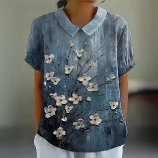 T-shirt à manches courtes style rétro fleuri mignon