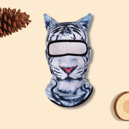 AdTec tiger-print balaclava ski mask with large goggle-style eye opening for outdoor winter sports
