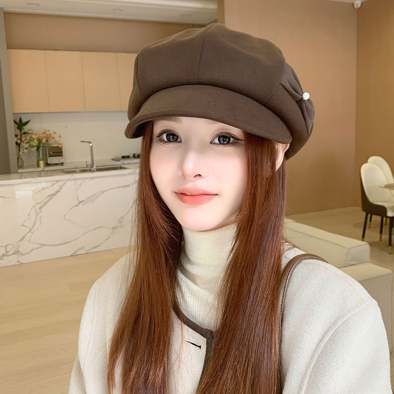 Béret Tendance avec Nœud de Perles de Mode Amincissant le Visage