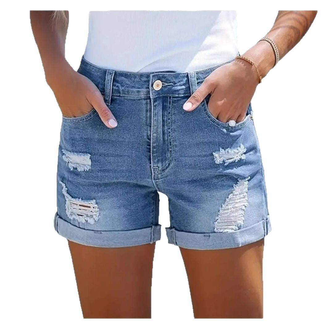 Short en jean décontracté pour femme, taille haute, confortable, amincissant, coupe droite