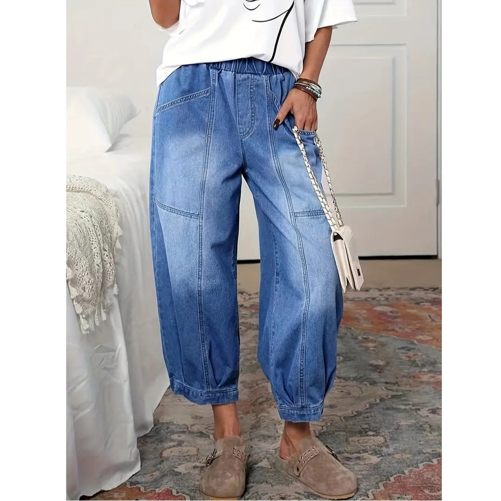 Pantacourt en jean taille haute style rétro