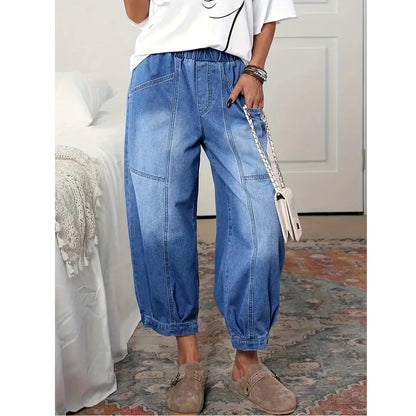 Pantacourt en jean taille haute style rétro