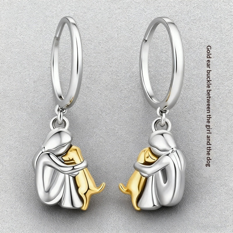 Ensemble de boucles d'oreilles Fillette et Chien s'enlaçant