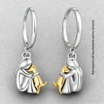 Ensemble de boucles d'oreilles Fillette et Chien s'enlaçant