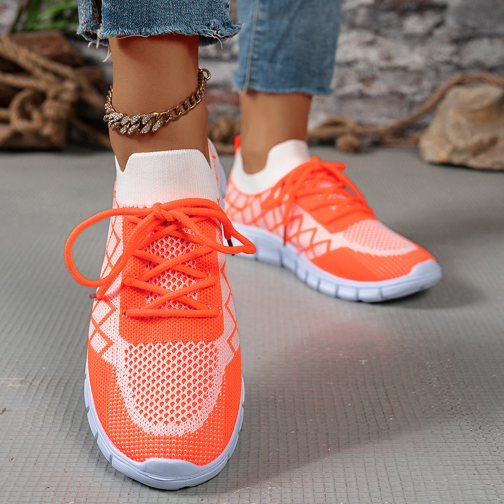Baskets en maille Colorblock à carreaux et lacets, chaussures décontractées, mode, respirantes, de marche, de course, de sport pour femmes