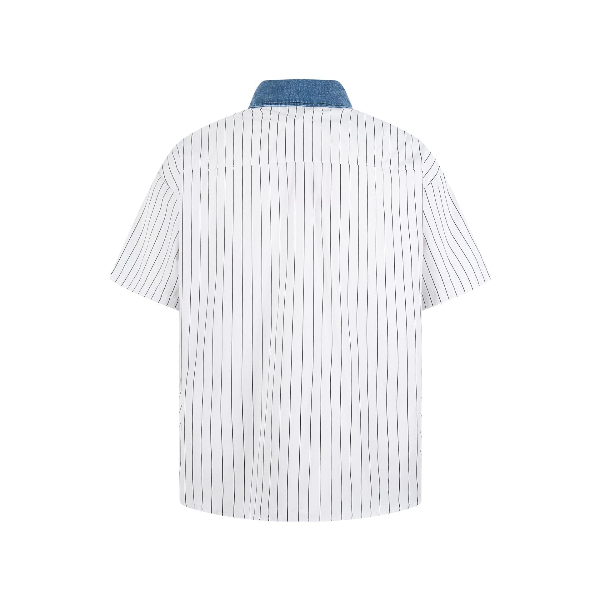 Cat embroidery vertical stripe short sleeved shirt