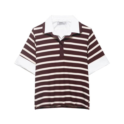 Striped patchwork polo shirt collar top