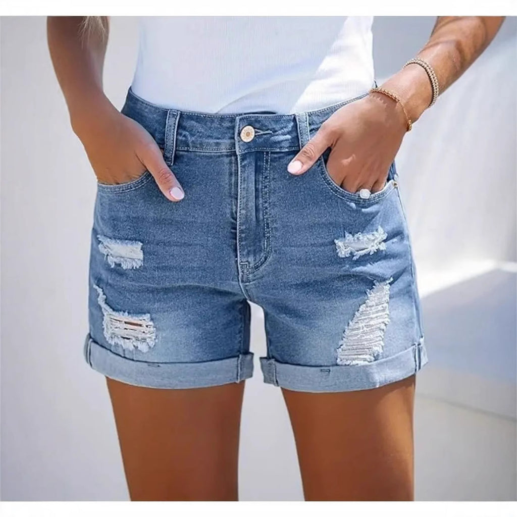 Short en jean décontracté pour femme, taille haute, confortable, amincissant, coupe droite