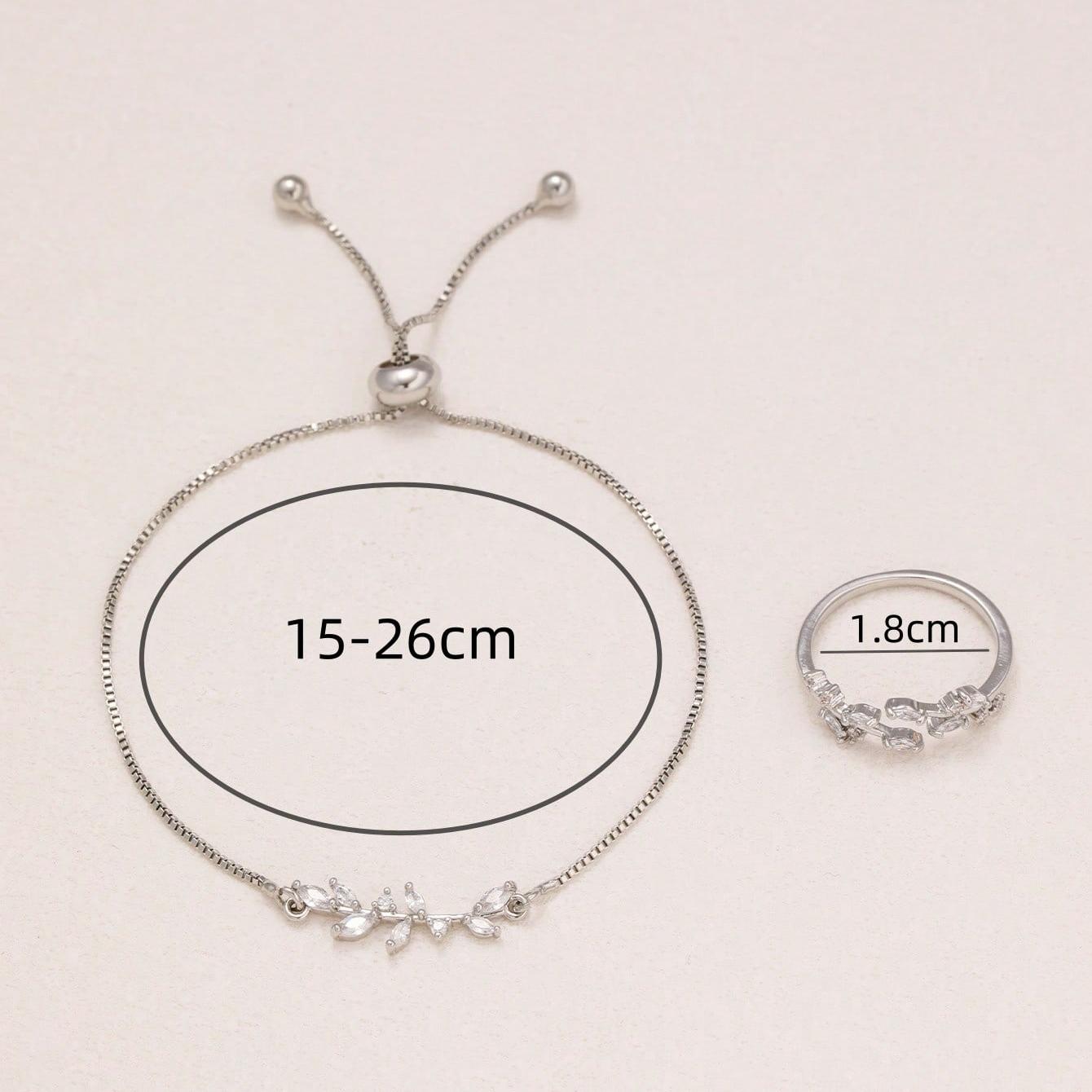 2 pulseras y anillos de circonita de cristal con forma de ojo de caballo de plata, pulsera elástica adecuada para trajes de diario y festivos de mujer