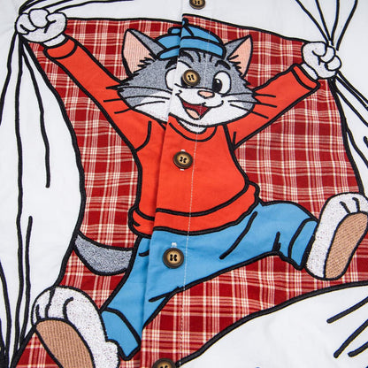 Cat Embroidered Checkered Shirt