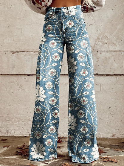 Pantalon large à transfert thermique, pantalon patte d'éléphant, pantalon en jean imitation
