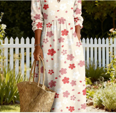 Robe ample à col rond pour femme, mode, manches longues, imprimé de qualité supérieure