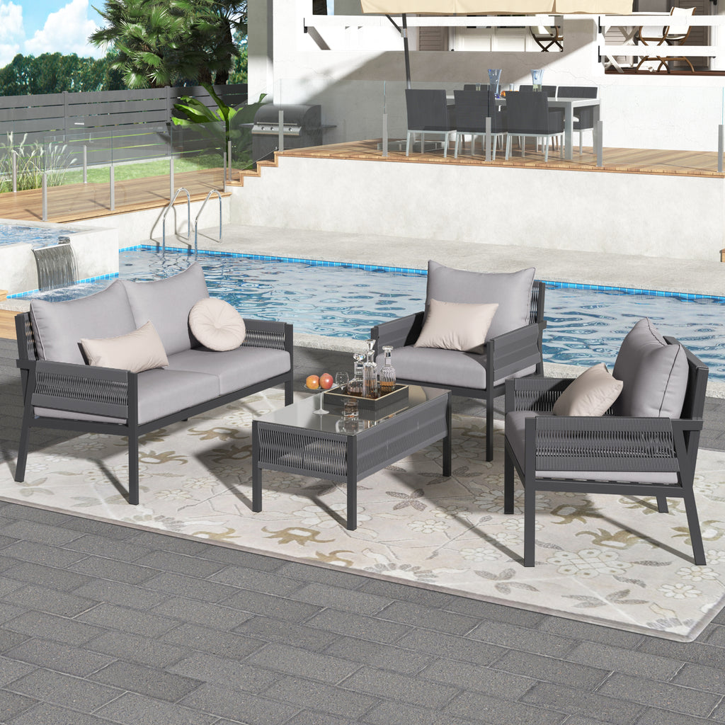 Outdoor Furniture with Tempered Glass Table