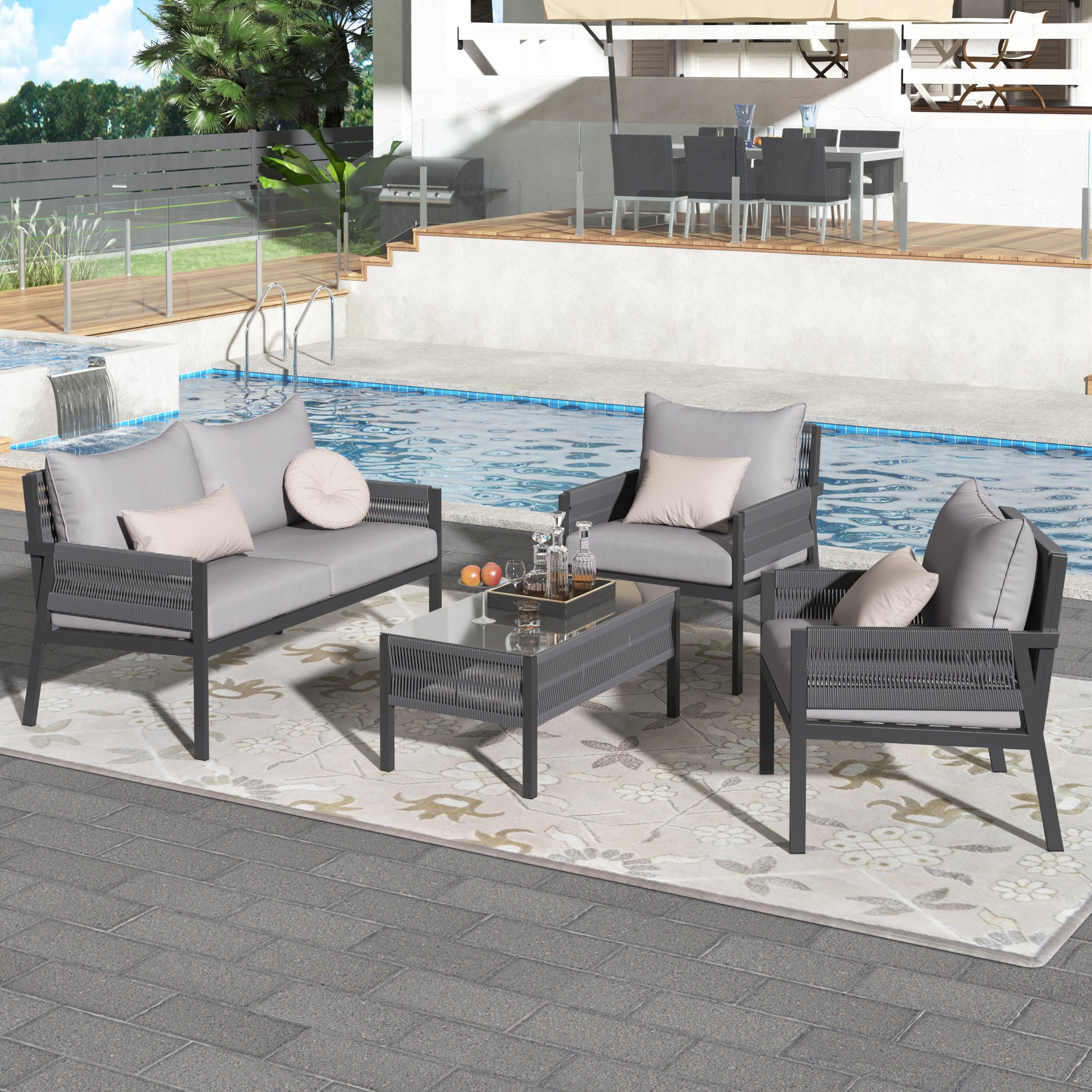 Outdoor Furniture with Tempered Glass Table