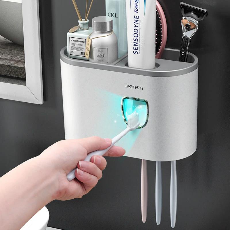 Creative Single Cup Lazy Man Automatic Toothpaste Squeezer Adhesive Toothbrush Holder Bathroom Mouthwash Cup Toothware Box Set by eprolo