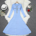 Autumn/Winter New Long Sleeve Denim Knit Maxi Dress, Simple Short Sleeve Long Dress, Slim Fit Sweater Dress V-Neck by eprolo