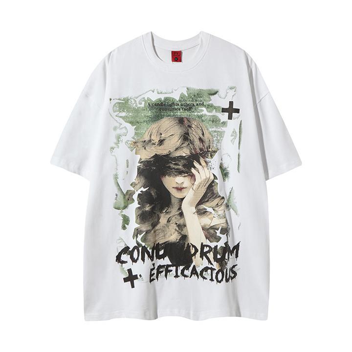 Chemise à manches courtes pour fille, imprimée de cire blanche craquelée, les yeux bandés