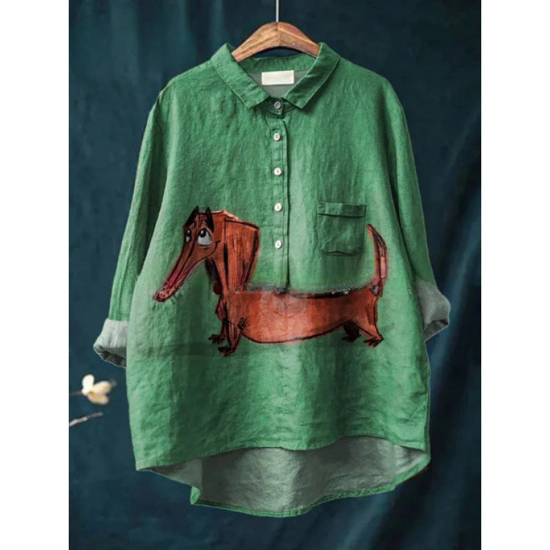 Chemise à imprimé animal numérique rétro de style européen et américain pour femmes