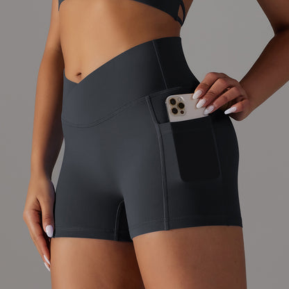 Shorts de yoga avec poche pour téléphone, pantalon de sport de fitness pour femmes