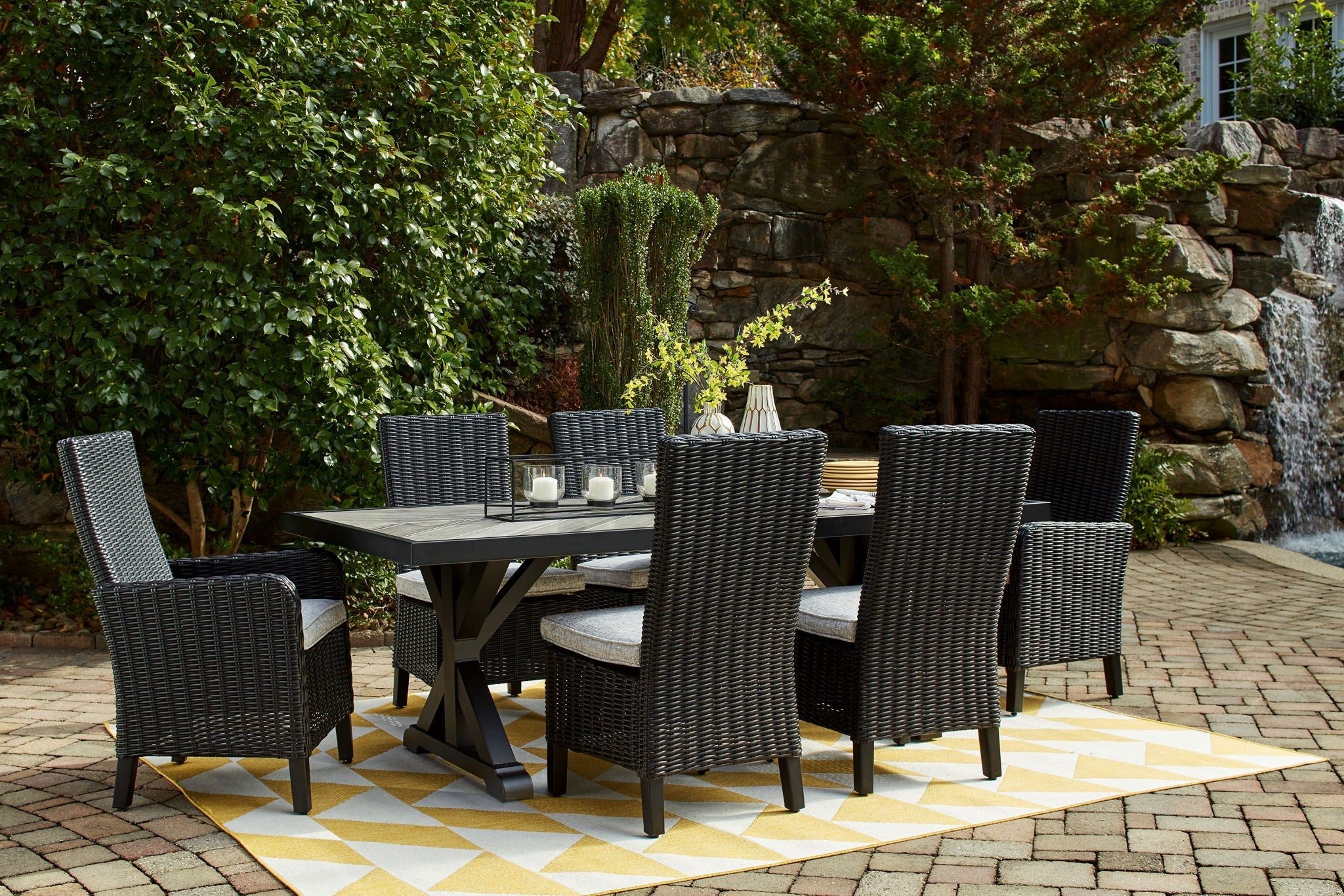 Beachcroft 7-Piece Outdoor Dining Set Wicker Aluminum Frame-0