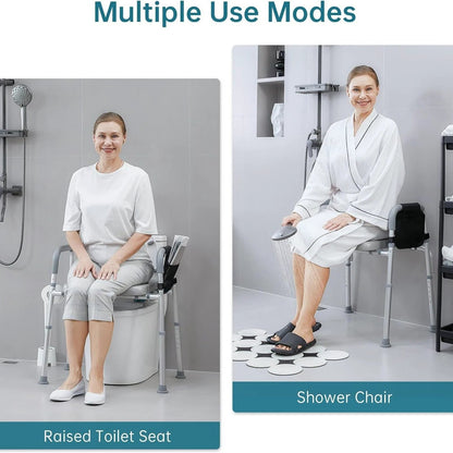Four-in-One Toilet Chair with Safety Handle, Height-Adjustable Backrest, Commode Chair, Shower Bath Chair by eprolo