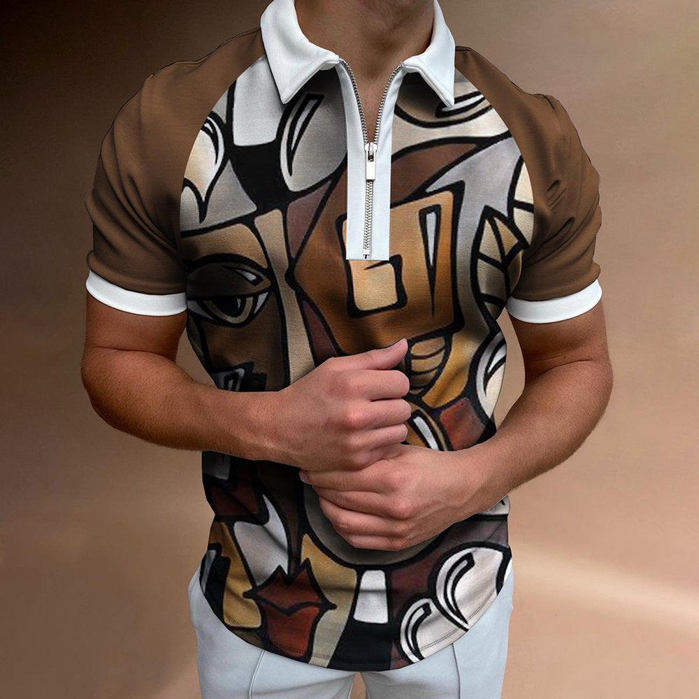 Camisa Polo de Hombre Estampada a Rayas Manga Corta Camiseta Cuello Solapa