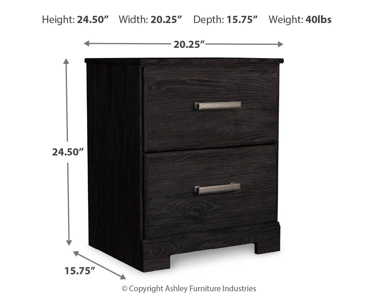 Belachime - Two Drawer Night Stand - Charcoal-1