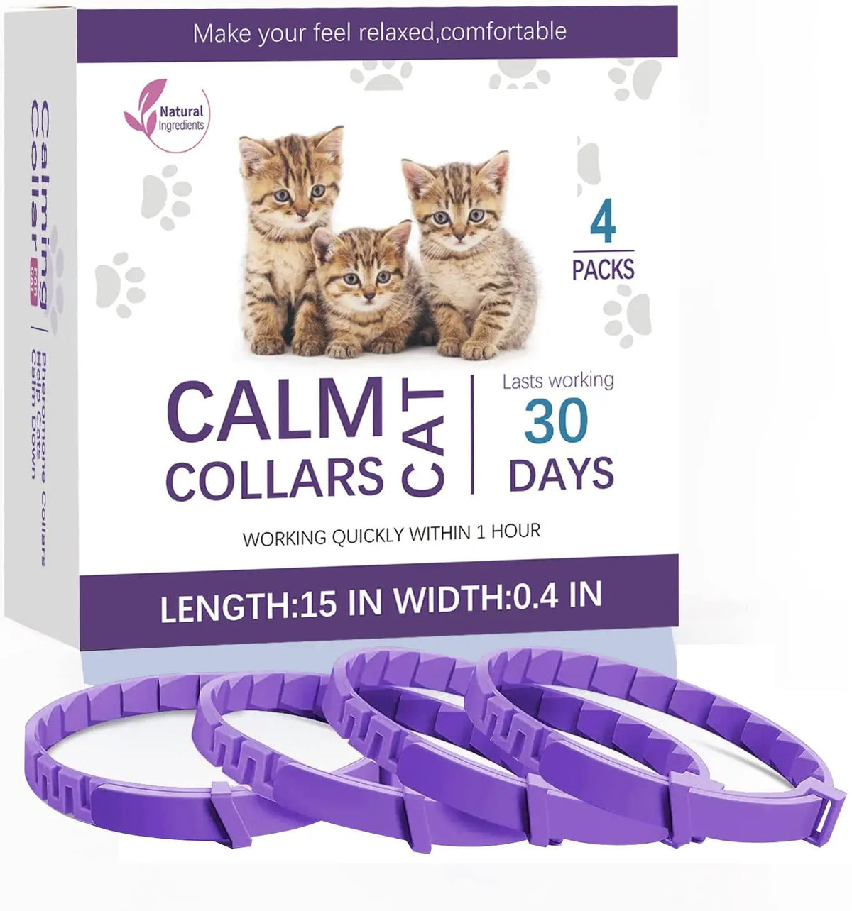 Calm Collars Cat by AdTec, purple calming collar, 4-pack, lasts 30 days