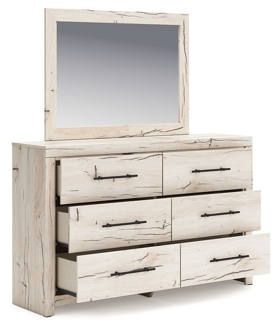 Lawroy 8-Piece Light Natural Bedroom Set with Dresser Mirror Chest King Panel Bed Night Stands.-2