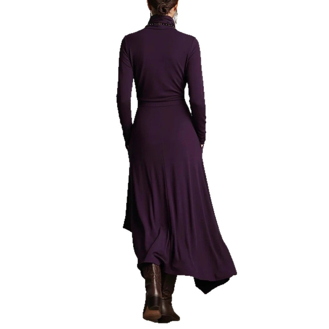 Robe à col montant unie à manches croisées pour femme