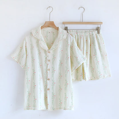 Pyjama d'été en coton à fleurs, manches courtes et short