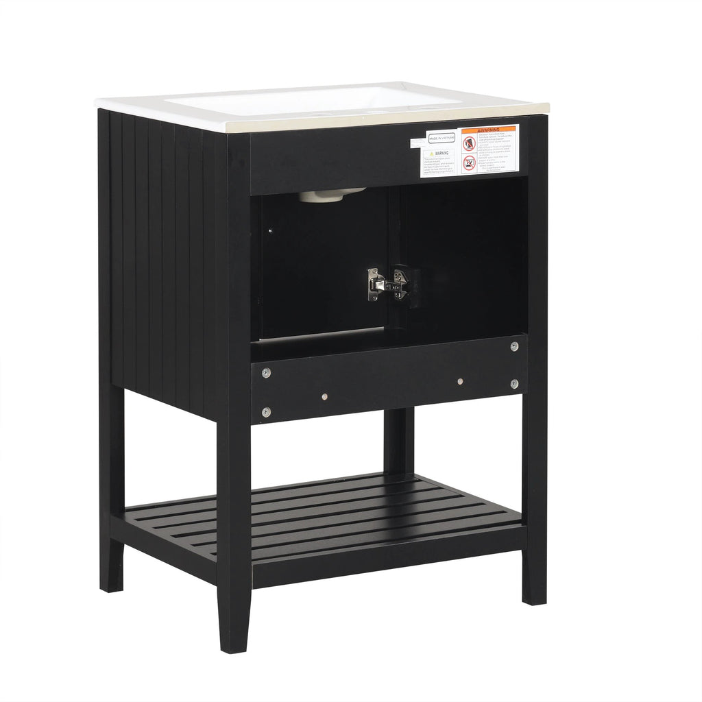 24" Black Modern Sleek Bathroom Vanity Elegant Ceramic Sink with Solid Wood Frame Open Style Shelf by eprolo
