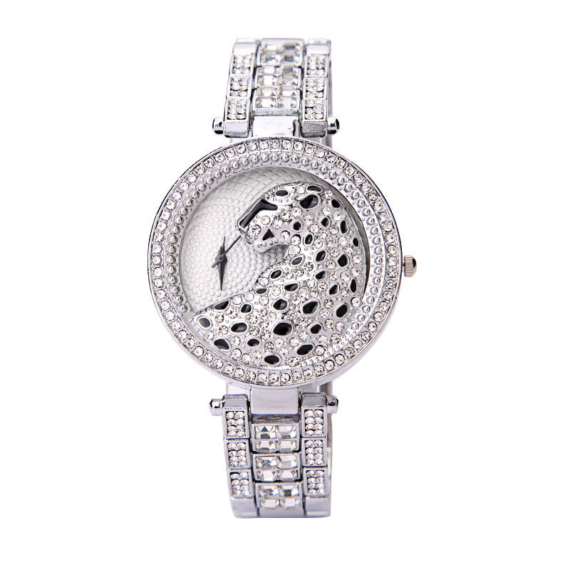 Montre tridimensionnelle léopard ornée de diamants pour femme