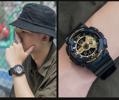 Reloj electrónico deportivo clásico negro y dorado con doble pantalla para estudiantes, reloj para adolescentes, niños y niñas
