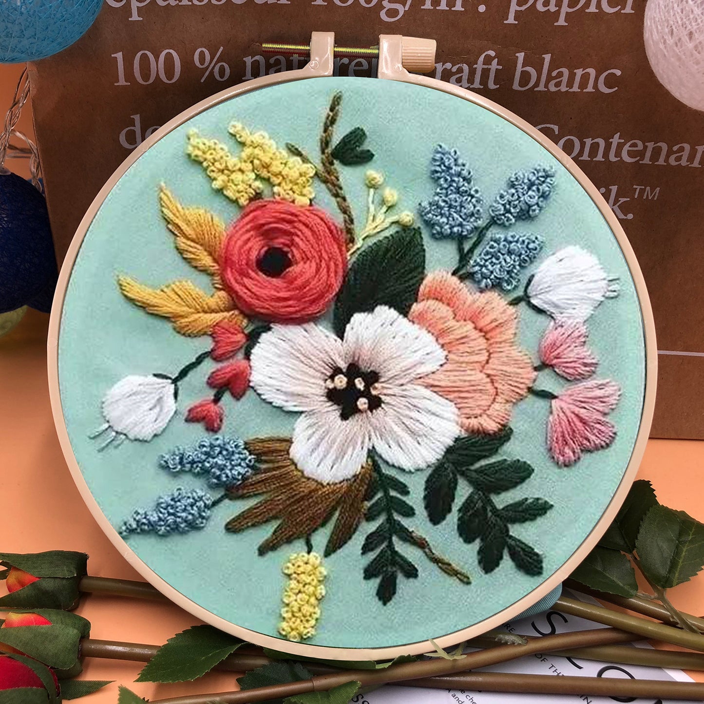 Sac de Matériel de Broderie en Tissu Tricolore Style Européen