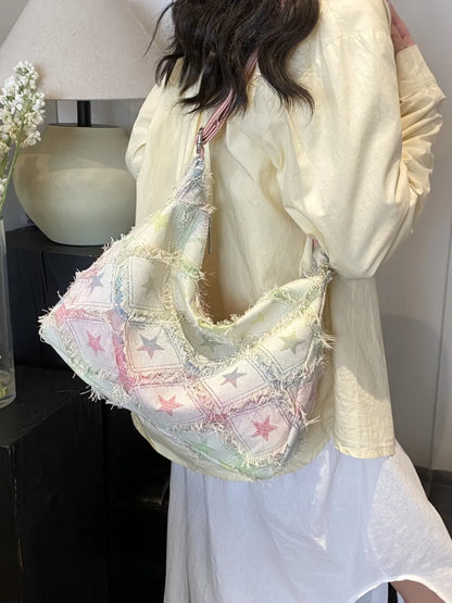 Sac bandoulière en denim à ourlet brut