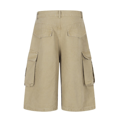 Pantalones cortos unisex multibolsillos de pierna ancha, adelgazantes, versátiles, vintage, informales, de largo medio
