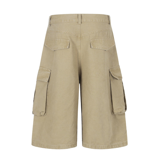 Shorts Unisex Multi-Pocket Wide Leg Slimming Versatile Vintage Casual Mid-Length Pants