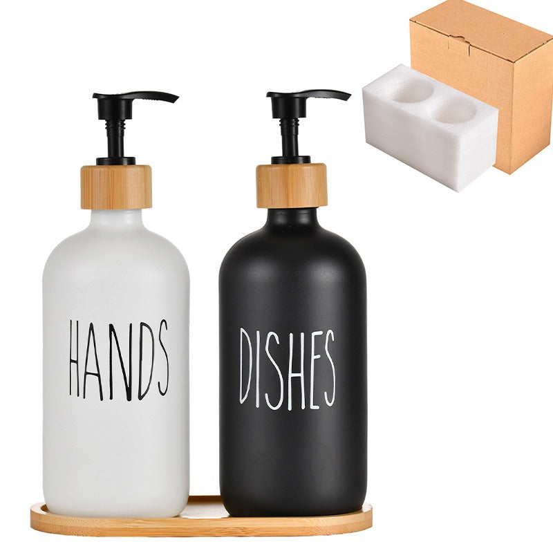 Glass 500ml Boston hand soap pump black and white split bottle wooden cap soap dispenser shampoo bottle by eprolo