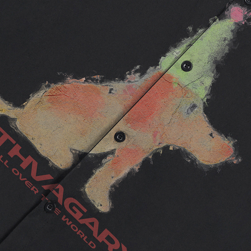 Abstract puppy print short sleeved shirt